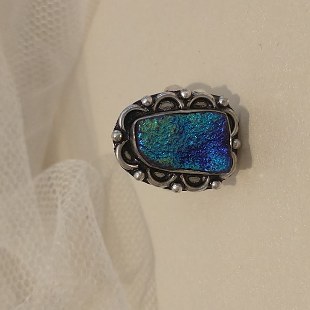 925 Silver Blue/Purple Druzzy Ring!